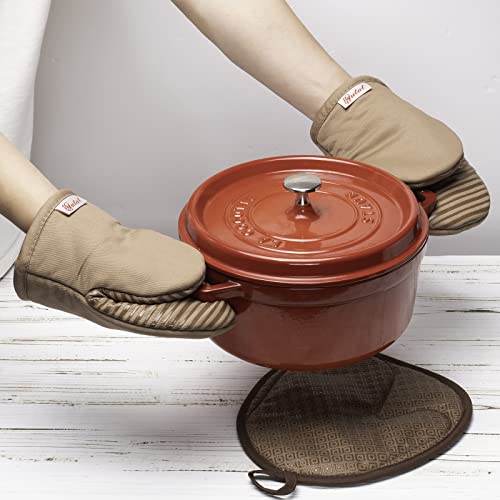 Yutat Oven Mitts, Mini Oven Mitts 4 Piece Set - Oven Mitts And Pot Holders Sets Made With Recycled Cotton Infill And Non-Slip Silicone, 500 F Heat Resistant, Tan #TOP4