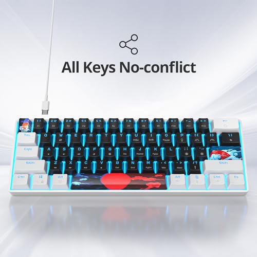 Image of Protable 60% Percent Gaming Keyboard Mechanical, Mini Compact Ice-Blue LED Backlit 61 Keys Wired Office Keyboard with Red Switch for Mac /Win /PS4 /PS5(61Black /red Switch)