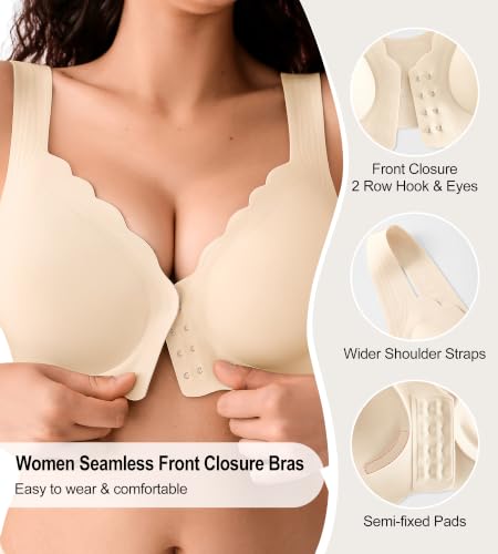 Image of Front Closure Bras for Women Seamless Wireless Push Up Bra No Underwire Full Coverage Comfort Bras Mastectomy Bralettes