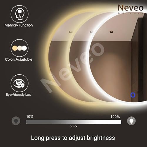 Image of NeveoMirrors led 18inches Round 3in1 led Light Mirror with Touch Sensor on /Off and Brightness Controls for Bathroom washbasin Vanity Hallway Bedroom Kitchen (R-1)