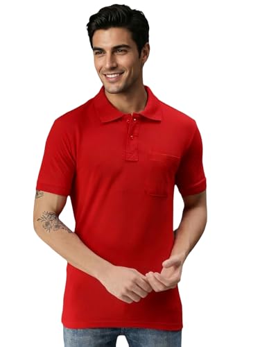 Image of Lux Cozi Men's Polo T-Shirt Regular Fit Half Sleeves with Pocket | Cotton Blend Polo Neck Collar T-Shirt for Men | Casual, Office Comfortable Breathable T-Shirt | Stylish Plain Tee