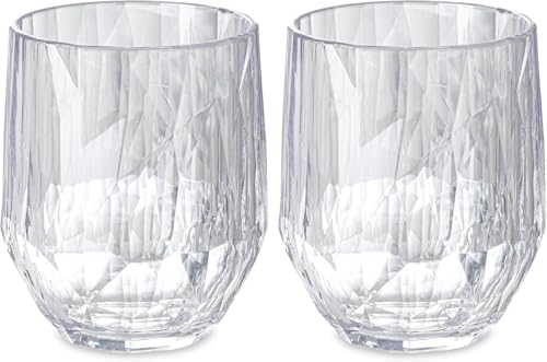 koziol Superglas Club No. 24, 2 Stück, 400 ml, Rotwein-Tumbler, Glas aus kristallklarem Kunststoff, luxuriös, unzerbrechlich, wiederverwendbar, Party, Camping, 2er Set
