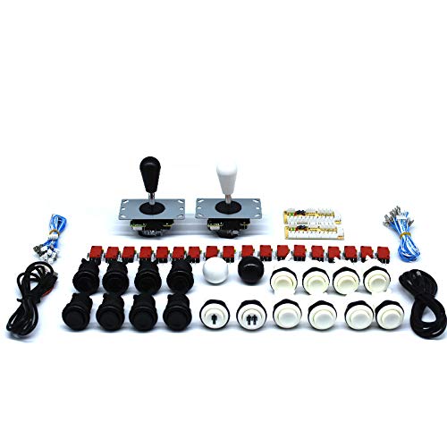 Arcity 2-Player Arcade Buttons and Joystick Kits DIY Controller USB Encoder to PC Video Games 8 Ways Joystick + 18 HAPP Push Buttons 1P 2P for Windows JAMMA MAME Raspberry Pi 1 2 3 Black and White New