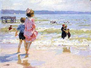 Peinture à l'huile At The Seashore Potthast 30x36 Pouces reproduction haut de gamme sur toile