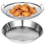 Stainless Steel Oil Filter Tray, Grill Drip Pan with Mesh Strainer, Round Oil Draining Tray, Filtering Basket and Catch Pan Set for Frying, Grilling, Roasting, Cooking