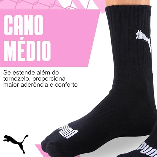 KIT 6 MEIA ESPORTIVA CANO MEDIO - PUMA | 1 Cinza - 1 Preto - 4 Branco | 34-39