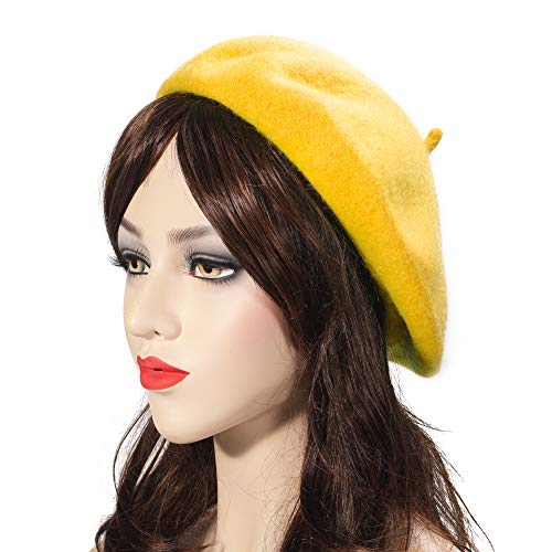Zlyc Wool French Beret Hat Solid Color Beret Cap For Women Girls (Gold) #TOP2