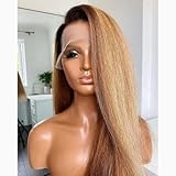 oulaer 1B27 Ombre Color Yaki Straight Wigs Human Hair 13x6 HD Transparent Lace Front Wig Pre Plucked Honey Blonde Kinky Straight Brazilian Remy Hair Glueless Wigs 150% Density 20Inch
