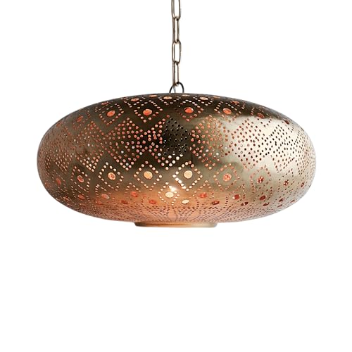 Moroccan Brass Ceiling Lamp, Simple Moroccan Pendant light Fixture - Hanging Moroccan Lamp, Hanging Brass Chandelier Light (22 inches, Bronze)