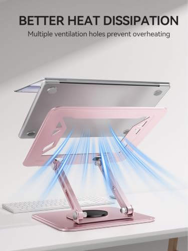 Image of tounee Laptop Stand for Desk, Adjustable Computer Stand Holder with 360 Rotating Base, Ergonomic Laptop Riser Compatible with MacBook Pro Air, All Laptops 10-15.6 inch-Pink