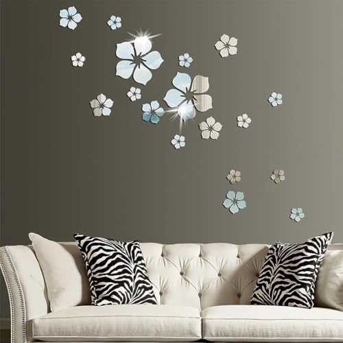 MWUMRCM pegatinas pared decorativas, 18pcs Pegatinas de Pared Espejo Baño,Adhesivo mural floral de cristal 3D extraíble, Flores Acrílico Pegatinas Decorativas para Habitación Oficina Sala de Estar