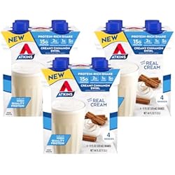 Atkins Creamy Cinnamon Swirl High Protein Shake, 15g Protein, Keto Protein Shake, 2g Net Carb, 1g Sugar, Low Sugar and Low Carb, Breakfast Protein Shakes, 12 Count