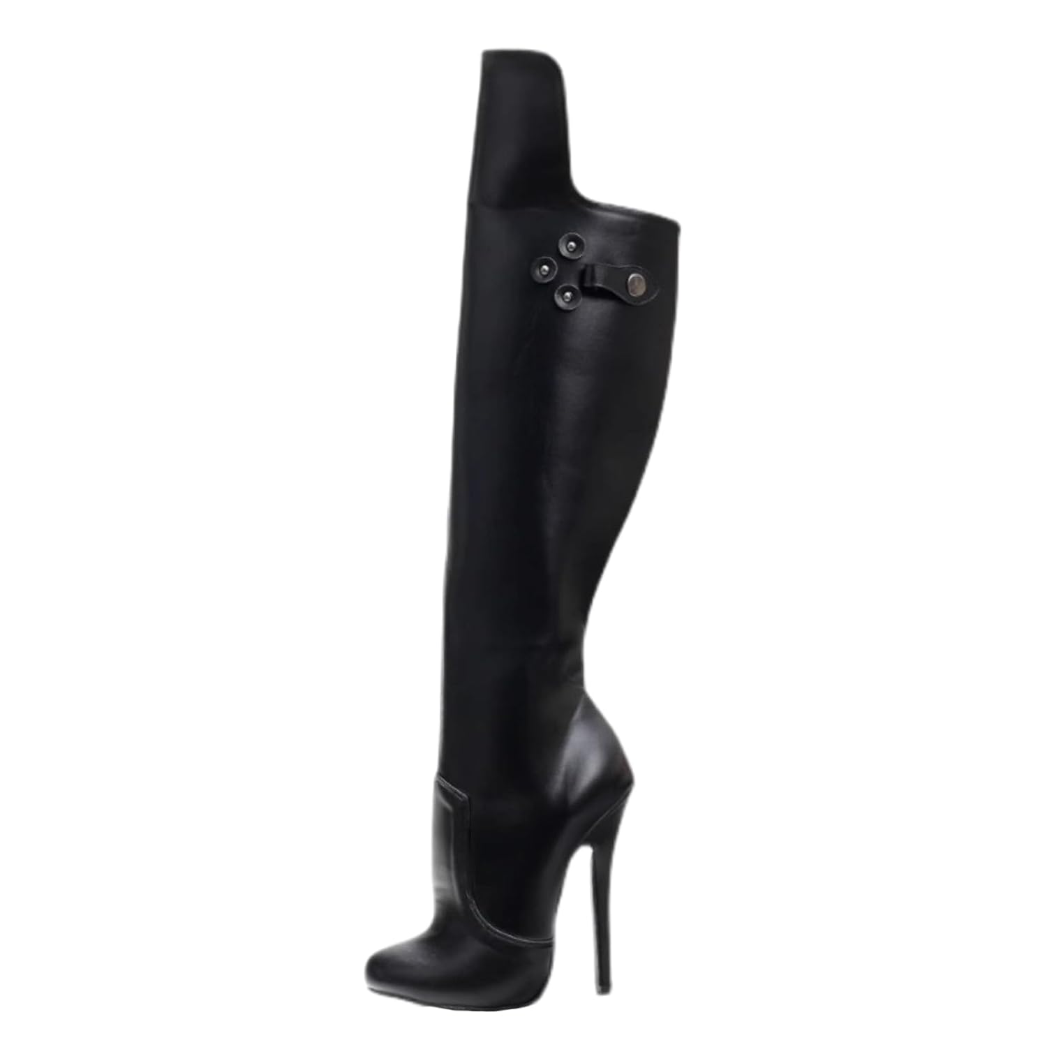 Round Toe Wide Calf Zipper Knee-High Boots for Women Men for Pole Dancing Cosplay Crossdressing 14cm Stiletto Heel