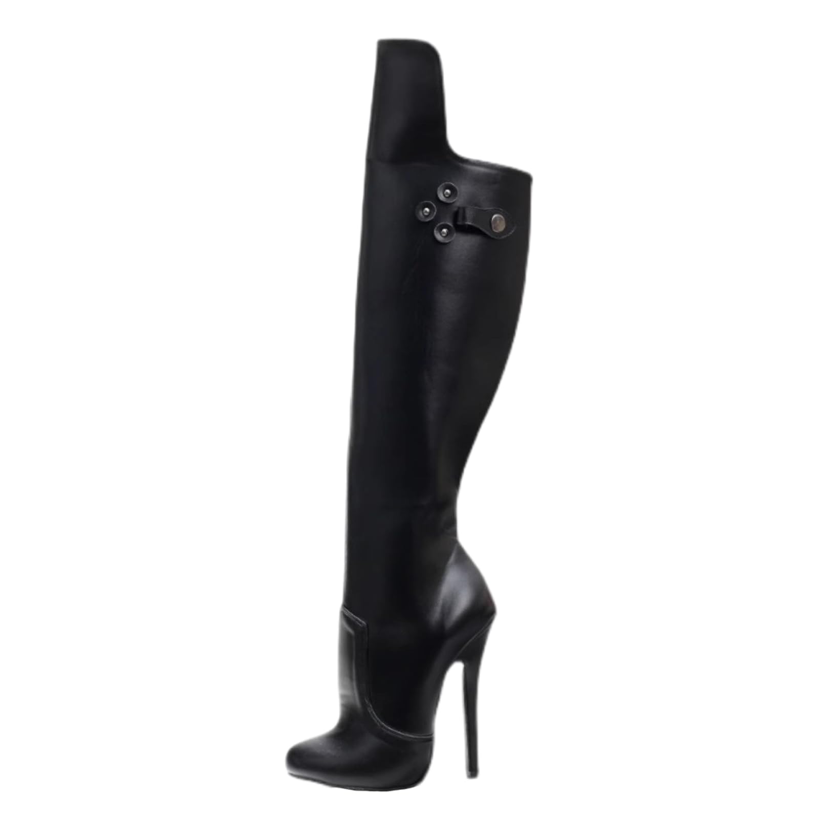 Round Toe Wide Calf Zipper Knee-High Boots for Women Men for Pole Dancing Cosplay Crossdressing 14cm Stiletto Heel