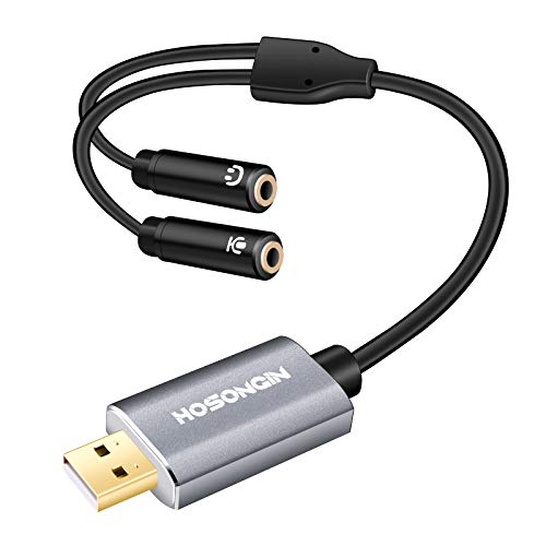 HOSONGIN USB to 3.5mm Jack Audio Headphone Adapter, USB External Sound Card Audio Adapter with 3.5mm TRS 3-Pole Headphone and Microphone Jack, 12 inch