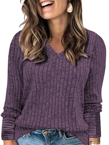 Image of VISLILY Womens-Plus-Size-Dressy-Tops Casual V Neck Long Sleeve Knit Sweater