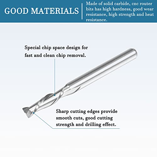 QUARKZMAN 3,175mm 1/8 Schaft 3,0mm x 12mm Spirale Router Bohren x 5Stk Vollhartmetall CNC Stirnfräser zum Acryl Kunststoff Harz Holz Schneiden [2 Flöten]