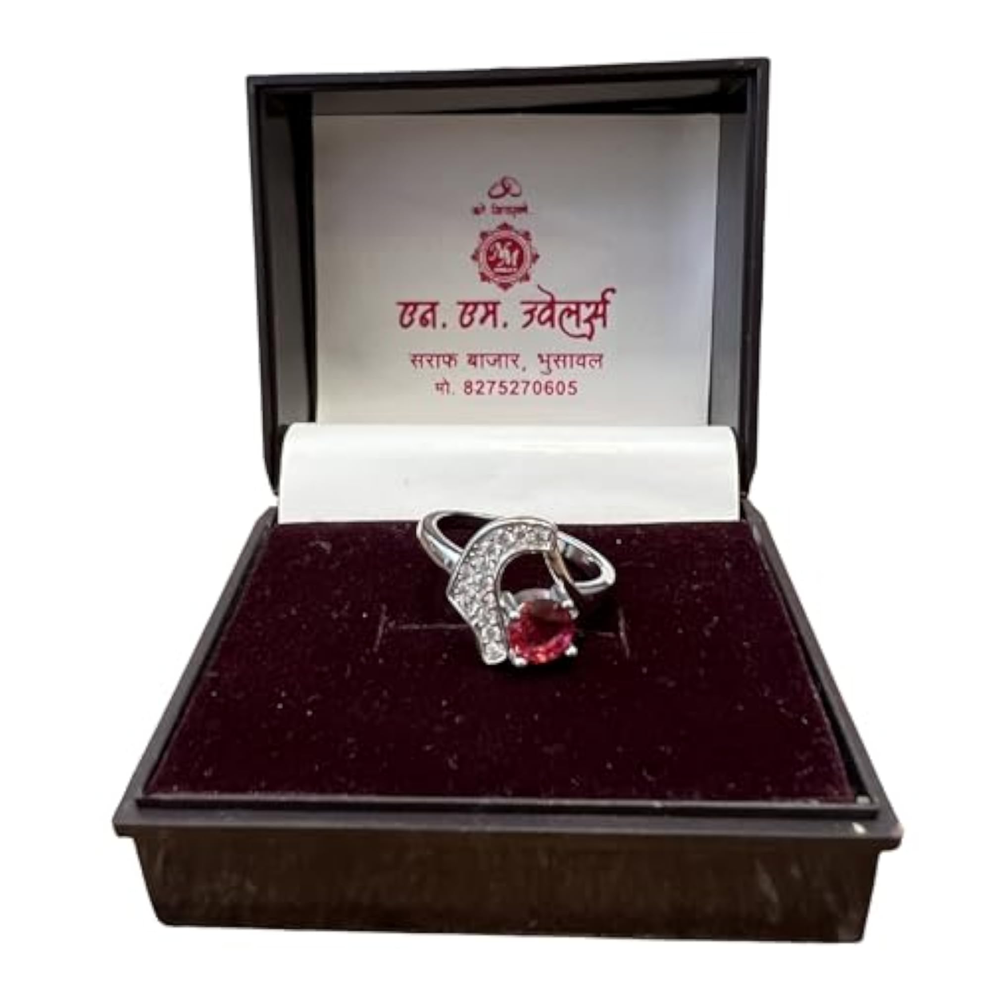 Women's Elegant Silver Red Stone CZ Studded Adjustable Ring