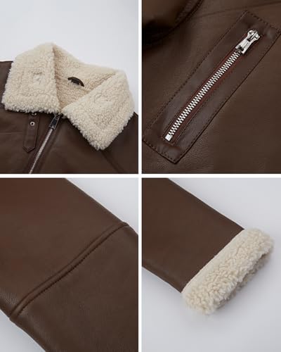 Women Fur Leather Jacket Shearing Cropped Faux Fur Lined Moto Biker Coat4