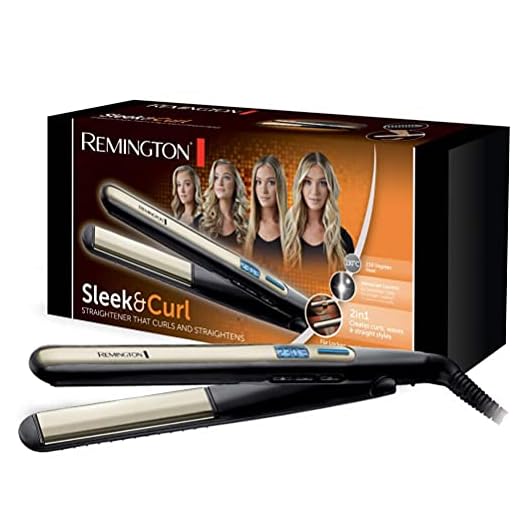Remington Sleek & Curl S6500 - Plancha de Pelo, Cerámica Avanzada, Digital, Placas Estrechas Extra Largas, Negro y Dorado
