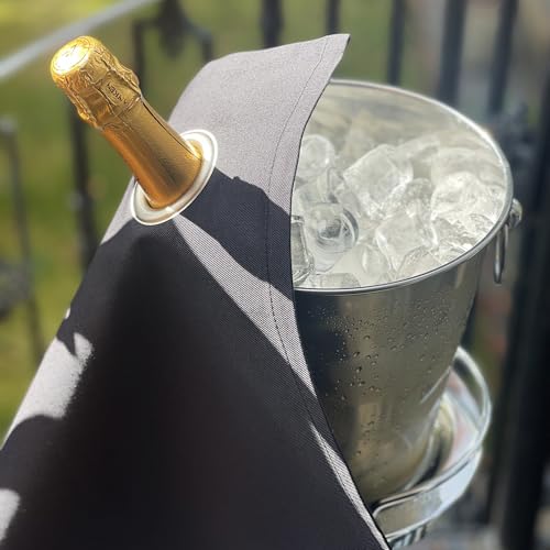BOTTLECLOTHS - Classic Collection, Flaschentuch mit Metallring für Eiskübel, Baumwolle, 42 cm, Eckloch (Schwarz mit Silbernem Metallring, 1 Stück)