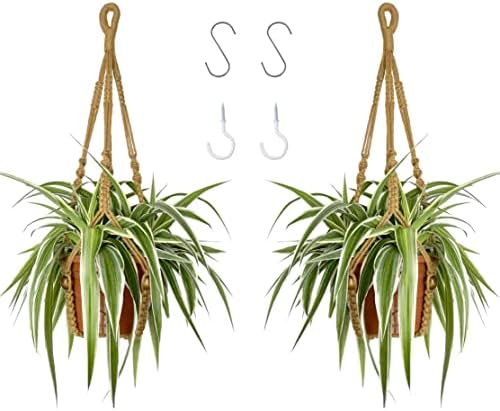 CAMUTKRY Macrame Plant Hanger 23 Inch 2 Pack Indoor for 4 to 6 Inch Plant Pots Brown Holder No Tassels Boho Home Decor