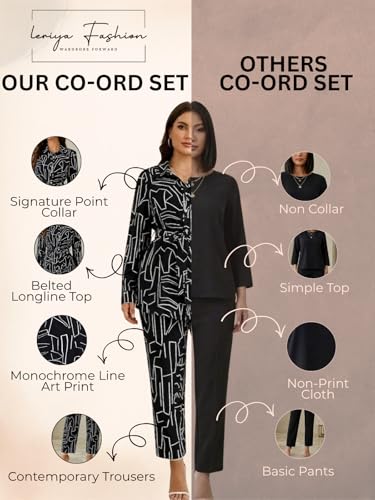 Image of Leriya Fashion Co Ord Set for Women Stylish | Western Dress for Women Casual Poly Cotton Cord Set | Printed Shirt Pant Set with Wide Leg Pants | Smart Casual Office & Travel Outfit