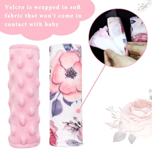 Image of Car Seat Strap Cover for Babies, Soft Car Seat Belt Covers, Mink Car Seat Strap Shoulder Pads Girls, Pink Floral