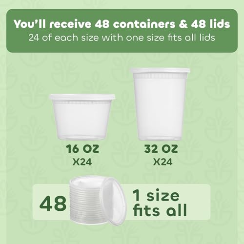 Image of 48 Sets Plastic Food Storage Deli Containers w / Lids 16oz Pint & 32oz Quart