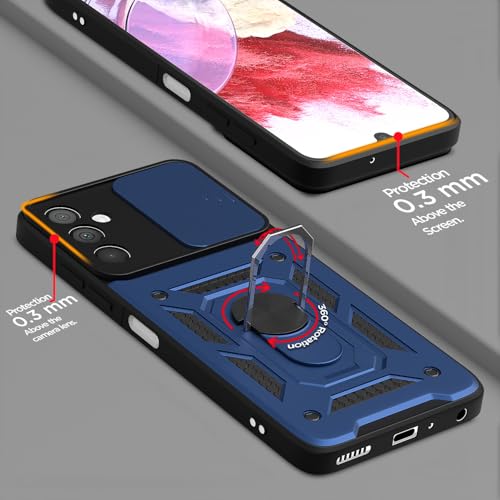 Image of Pikkme D10 Tough Armor Bumper Case | 360 Protection Case | Sliding Camera Shield Cover & Ring Holder Stand Back Cover for Samsung Galaxy M34 5G / F34 5G (Blue)
