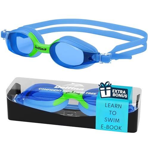 Delfina Toddler Swim Goggles 2+ Kids No Leak Anti-Fog Blue