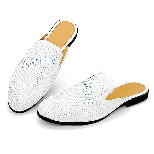 Mens Velvet Slip-On Mules Loafers Glitter Half Loafers Shoes Mens Backless Sandals Black White Size 7-132