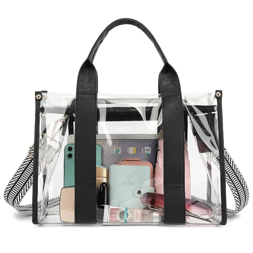 Image of LOXOMU Clear Tote Bag Stadium Approved Crossbody Clear Bag for Stadium Events Plastic Purse Handbag for Women