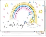 beriluDesign Einladungskarten Einhorn mit Regenbogen (12er Set) zum Kindergeburtstag - Geburtstagseinladung
