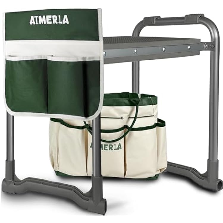 Aimerla Foldable Garden Kneeler Seat Heavy Duty [Upgraded Widened Thick Kneeling Pad] Gardening Stool with Large Tool Bags with Pockets - Portable Garden Bench Gardening Gifts for Parents