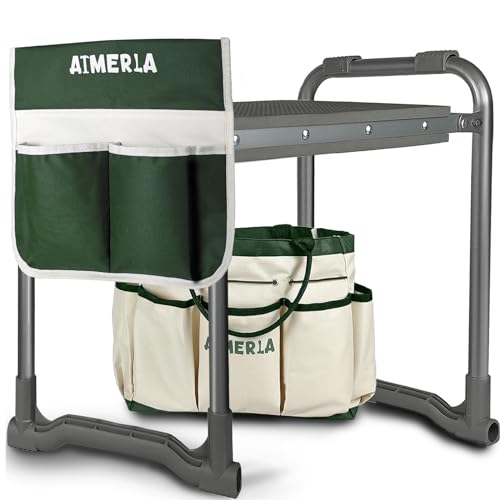 Aimerla Foldable Garden Kneeler Seat Heavy Duty [Upgraded Widened Thick Kneeling Pad] Gardening Stool with Large Tool Bags with Pockets - Portable Garden Bench Gardening Gifts for Parents by Aimerla - Used condition - US$57.36