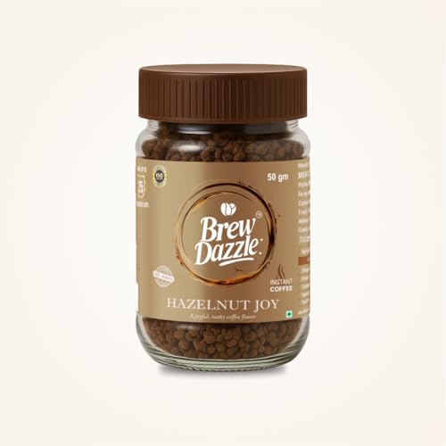 Image of BREW DAZZLE Hazelnut Joy | 100% Arabica Instant Coffee | Aromatic and Smooth Pack | Rich Aroma Hazelnut Flavoured Coffee Granules (50g)
