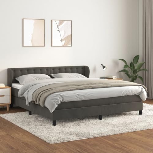 Vetnasa Cama Box Spring con colchón tercio Gris Oscuro 160x200 cm Mobiliario, Camas y Accesorios, Camas y somieres Gris 69,72 KG