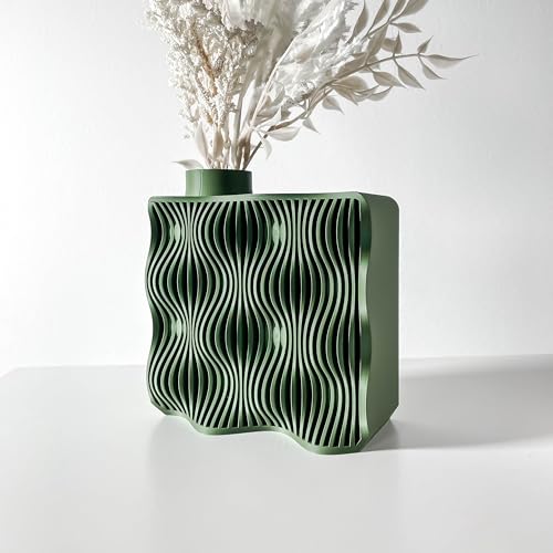 Tafunker Green Plastic Vase with Wavy Pattern, Living Room Ornaments Vase, Dry flower vase (Green, S)…