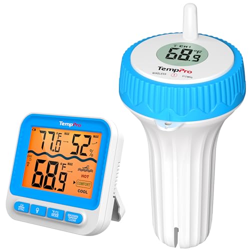 TempPro Waterproof Wireless Pool Thermometer Easy Read, Digital Pool Thermometer Floating for Swimming Pool, Hot Tub, Cold Plunge, Pond, Upgraded IPX8 Water Temperature Monitor (Previously ThermoPro)