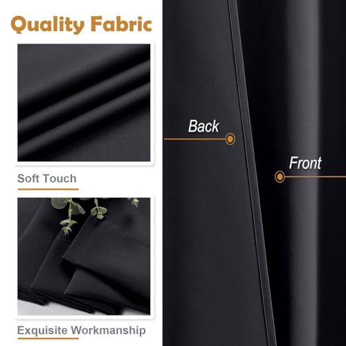 Image of Aiyufeng Black Blackout Curtains for Bedroom 84 Inch Length 2 Panels Set, Thermal Insulated Room Darkening Light Blocking Rod Pocket Window Treatment Drapes for Living Room, 50 inch W x 84 inch L