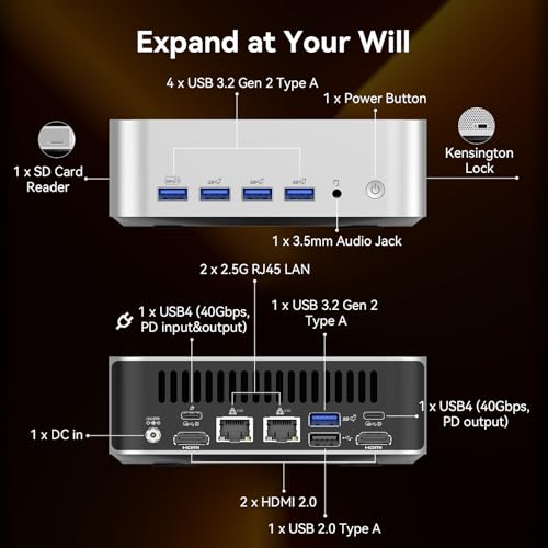 Image of GEEKOM A8 Max Mini PC with AMD Ryzen 9 8945HS(Upgraded 8745HS), 32GB DDR5 1TB SSD (Expandable) with Dual 2.5G LAN Mini Gaming PC, Mini PC Windows 11 Pro /USB4 /8K /VESA /SD (UHS-II)