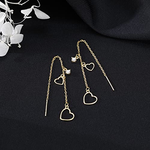 Reffeer Solid 925 Sterling Silver Love Heart Dangle Earrings Chain for Women Teens Heart Tassel Dangle Earrings Drops Threader4