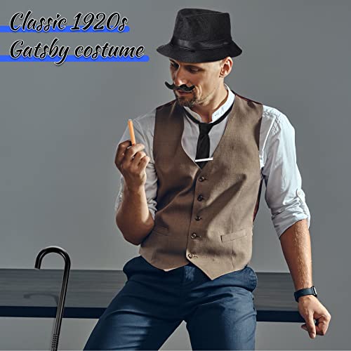 1920s Men\'s Costume Accessories Set Costume Set Roaring Retro Gangster Costume for Men, Hat, Bow Tie, Pocket Watch, Suspender, Beard, Armband Garters, Tie Clips, Crutch, Plastic Fake Cigars Black - Thumbnail 4
