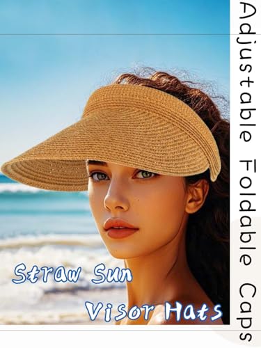 Firuilo Chapéu de palha com viseira de sol, chapéu de praia embalável, aba larga, proteção UV, chapé