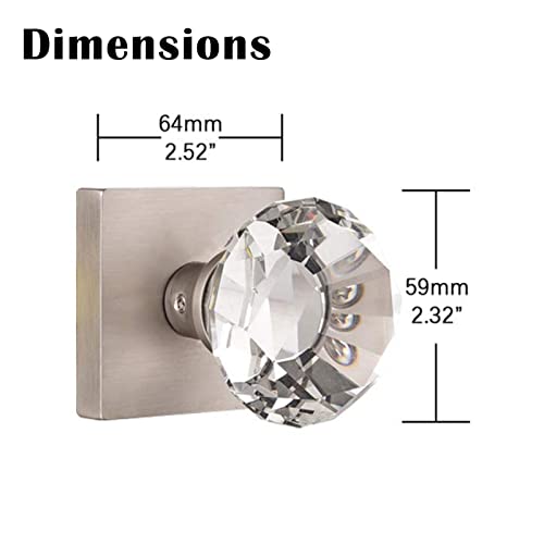 Hiemey 2 Pack Double Dummy Brushed Nickel Door Knob, Glass Crystal Door Knobs Diamond Shape, Hall And Closet Square Glass Door Pull Knobs, Bs-004 #TOP2