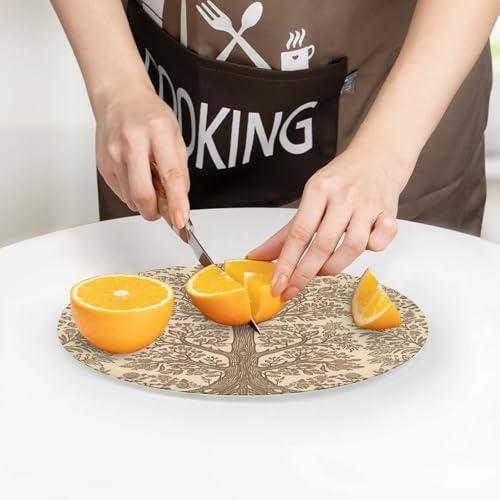 Planche à découper en verre beige rond style arbre pour cuisine - 8