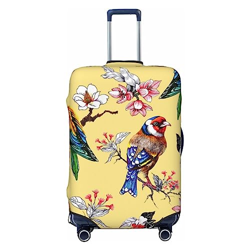 Beautiful Bright Birds And Flowers Luggage Cover Washable Elasticated Luggage Covers for Suitcase TSA Approved Stylish Scratch Resistant Luggage Case Protector