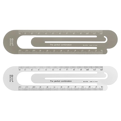 HARFINGTON Straight Ruler 12cm Metric Bookmark Clip Ruler Metal Aluminum Alloy Scale on Both Sides Measuring Scale Tool for Measure Study Reading Classroom Office Silver Tone & Brown