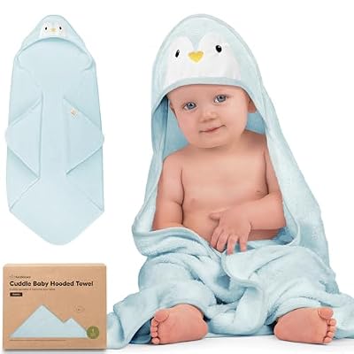KeaBabies Hooded Baby Towel for Newborn - Viscose Derived from Bamboo Large Baby Bath Towels with Hood for Boys, Girls, Toddler, Extra Absorbent & Soft Newborn Bath Essentials (Penguin, Regular)